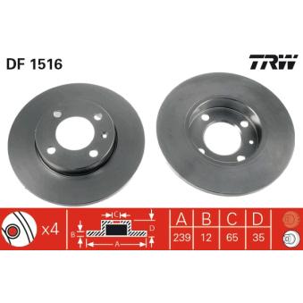 Jeu de 2 disques de frein avant TRW DF1516 pour MERCEDES-BENZ CLASSE E 1.9 CD-5S - 115cv