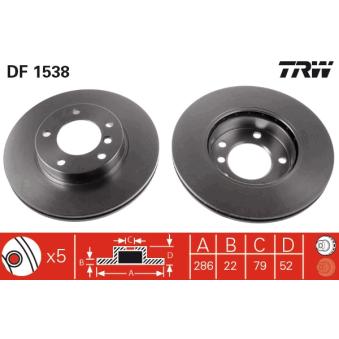 Jeu de 2 disques de frein avant TRW DF1538 pour BMW Série 3 323 TI - 170cv