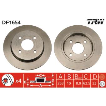 Jeu de 2 disques de frein arrière TRW DF1654 pour FORD SIERRA 1.8 - 87cv