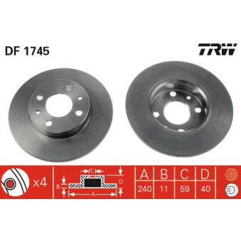 Jeu de 2 disques de frein arrière TRW DF1745 pour CHRYSLER SEBRING 1.8 i - 110cv