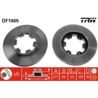 Jeu de 2 disques de frein avant TRW DF1965 pour NISSAN PATHFINDER 3.2 TD 4WD - 150cv