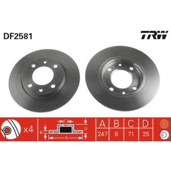 Jeu de 2 disques de frein arrière TRW DF2581 pour PORSCHE BOXSTER 1.9 D - 70cv