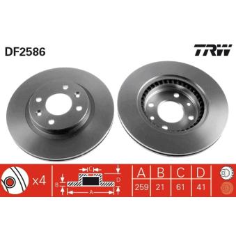 Jeu de 2 disques de frein avant TRW DF2586 pour RENAULT R19 1.8 - 107cv