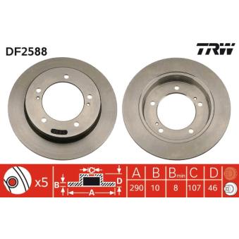 Jeu de 2 disques de frein avant TRW DF2588 pour SUZUKI VITARA 1.9 TD - 75cv