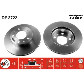 Jeu de 2 disques de frein avant TRW DF2722 pour CITROEN JUMPER 2.2 HDI 110 - 110cv