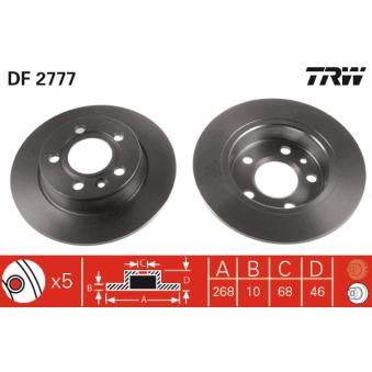 Jeu de 2 disques de frein arrière TRW DF2777 pour SUZUKI KIZASHI 1.9 TDI - 110cv