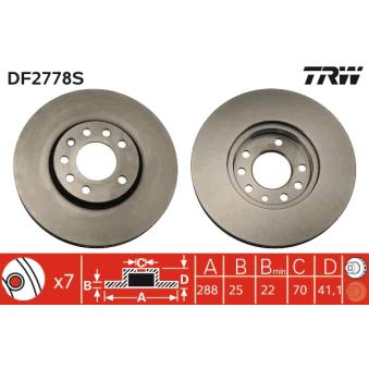 Jeu de 2 disques de frein avant TRW DF2778S pour MERCEDES-BENZ SPRINTER 2.0 Turbo SE - 192cv