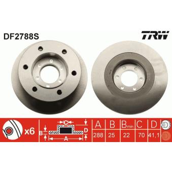 Jeu de 2 disques de frein avant TRW DF2788S pour IVECO DAILY 35 C 17. 35 S 17 - 166cv