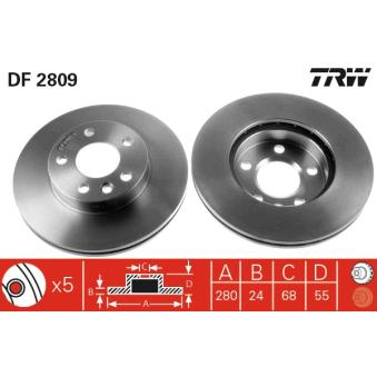 Jeu de 2 disques de frein avant TRW DF2809 pour INNOCENTI MINI 2.5 Syncro - 110cv