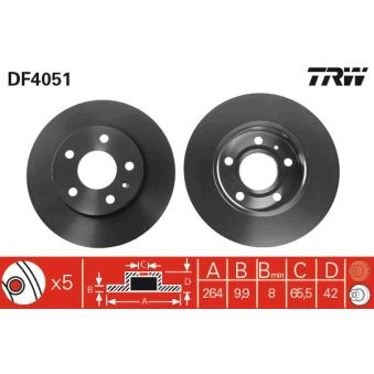 Jeu de 2 disques de frein arrière TRW DF4051 pour FERRARI FF 1.6 CDTI - 110cv