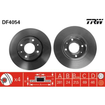 Jeu de 2 disques de frein avant TRW DF4054 pour VOLVO S40 1.8 - 115cv