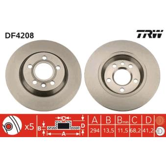 Jeu de 2 disques de frein arrière TRW DF4208 pour FIAT PANDA 2.5 Syncro - 110cv