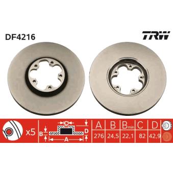 Jeu de 2 disques de frein avant TRW DF4216 pour LEXUS LBX 2.0 DI - 75cv