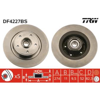 Jeu de 2 disques de frein arrière TRW DF4227BS pour KIA STONIC 1.9 DCI - 110cv