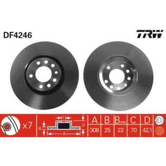 Jeu de 2 disques de frein avant TRW DF4246 pour ALFA ROMEO 4C 1.7 CDTI - 125cv