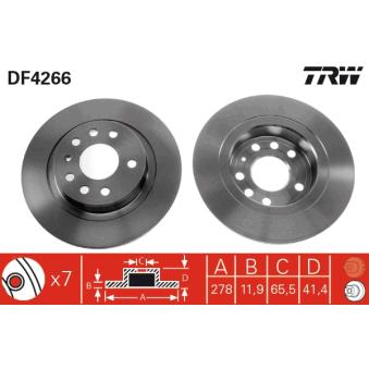Jeu de 2 disques de frein arrière TRW DF4266 pour OPEL VECTRA 1.8 16V - 122cv