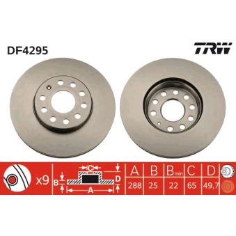 Jeu de 2 disques de frein avant TRW DF4295 pour SKODA OCTAVIA 2.0 TDI - 110cv