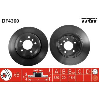 Jeu de 2 disques de frein arrière TRW DF4360 pour BMW Série 5 525 i - 192cv