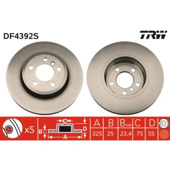 Jeu de 2 disques de frein avant TRW DF4392S pour VOLKSWAGEN CADDY 3.0d - 218cv