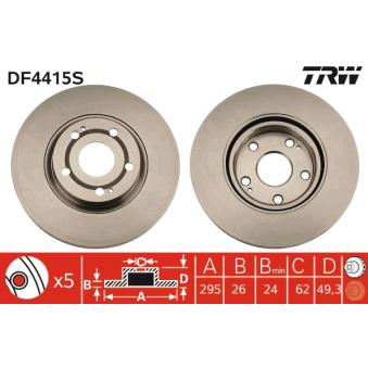 Jeu de 2 disques de frein avant TRW DF4415S pour FORD FOCUS 1.6 - 110cv