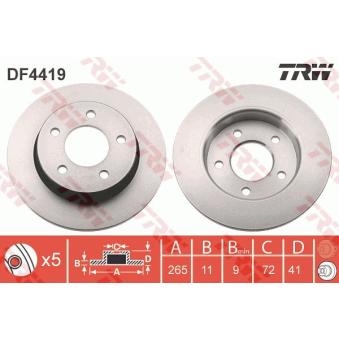 Jeu de 2 disques de frein arrière TRW DF4419 pour MAZDA 3 1.6 MZR-CD - 109cv