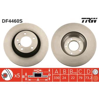 Jeu de 2 disques de frein avant TRW DF4460S pour BMW Série 3 330 d - 211cv