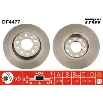 Jeu de 2 disques de frein arrière TRW DF4477 pour ASTON MARTIN DB9 1.6 - 110cv