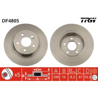 Jeu de 2 disques de frein arrière TRW DF4805 pour CHEVROLET ALERO E 250 - 211cv