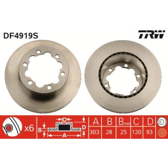 Jeu de 2 disques de frein arrière TRW DF4919S pour MERCEDES-BENZ SPRINTER 519 CDI - 190cv