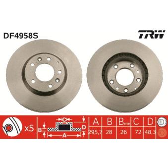 Jeu de 2 disques de frein avant TRW DF4958S pour OPEL KADETT 2.3 MZR DISI Turbo - 260cv