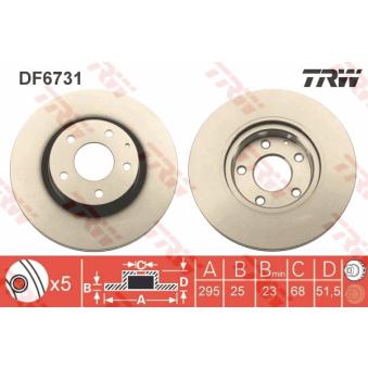 Jeu de 2 disques de frein avant TRW DF6731 pour PEUGEOT 504 2.2 D - 150cv