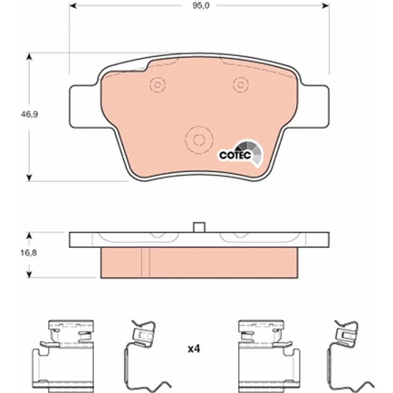 Jeu de 4 plaquettes de frein arrière TRW GDB1678 - Visuel 1