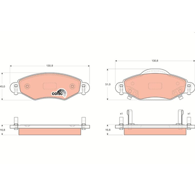 Jeu de 4 plaquettes de frein avant TRW GDB3324 - Visuel 1