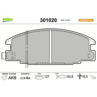 Jeu de 4 plaquettes de frein avant VALEO OEM 1605916 Jeu de 4 plaquettes de frein avant VALEO OEM 1605916