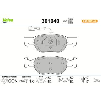 Jeu de 4 plaquettes de frein avant VALEO 301040 pour NISSAN SUNNY 1.9 JTD 110 - 110cv