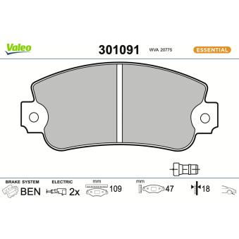 Jeu de 4 plaquettes de frein avant VALEO OEM SE022165081A
