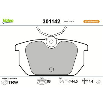 Jeu de 4 plaquettes de frein arrière VALEO 301142 pour SUBARU LEGACY 1.9 TD - 90cv