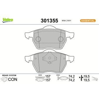 Jeu de 4 plaquettes de frein arrière VALEO 301355 pour CHEVROLET AVALANCHE 2.3 E - 133cv