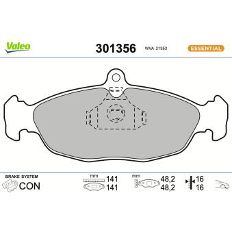 Jeu de 4 plaquettes de frein arrière VALEO 301356 pour OPEL CORSA 1.4 Si - 82cv