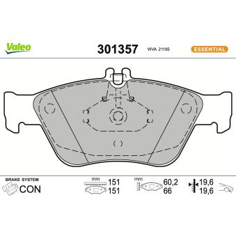 Jeu de 4 plaquettes de frein avant VALEO 301357 pour AUDI A5 E 220 D - 75cv