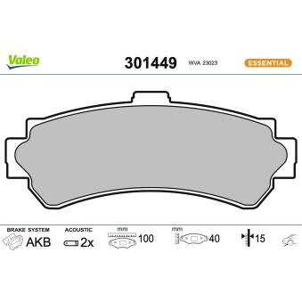 Jeu de 4 plaquettes de frein arrière VALEO OEM 440600M890 Jeu de 4 plaquettes de frein arrière VALEO OEM 440600M890