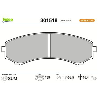 Jeu de 4 plaquettes de frein avant VALEO 301518 pour MAZDA E SERIE E2200 D - 71cv