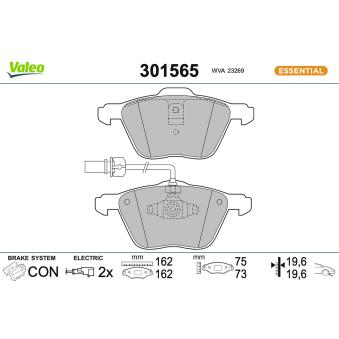 Jeu de 4 plaquettes de frein avant VALEO 301565 pour VOLKSWAGEN SHARAN 1.9 TDI - 150cv