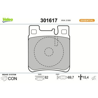 Jeu de 4 plaquettes de frein arrière VALEO 301617 pour MERCEDES-BENZ CLASSE E E 200 T - 136cv
