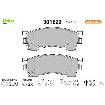 Jeu de 4 plaquettes de frein avant VALEO 301629 pour MAZDA CX-60 2.0 TD - 110cv