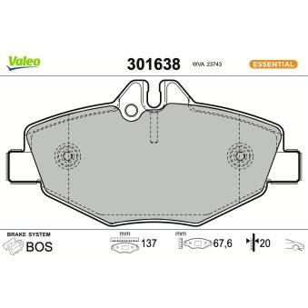 Jeu de 4 plaquettes de frein avant VALEO 301638 pour MITSUBISHI GALANT E 200 Kompressor - 184cv