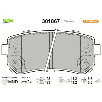 Jeu de 4 plaquettes de frein arrière VALEO OEM 583022YA31