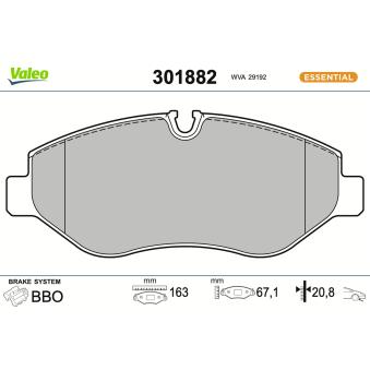 Jeu de 4 plaquettes de frein avant VALEO 301882 pour MERCEDES-BENZ SPRINTER 314 CDI - 143cv
