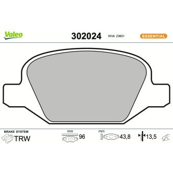 Jeu de 4 plaquettes de frein arrière VALEO 302024