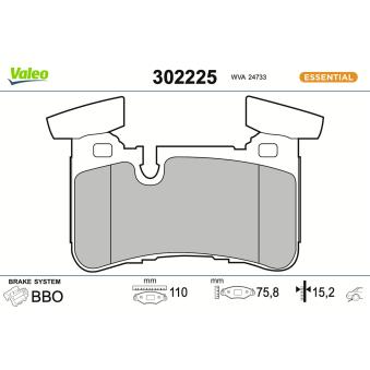 Jeu de 4 plaquettes de frein arrière VALEO 302225 pour NISSAN TITAN E 63 AMG 4-matic - 558cv